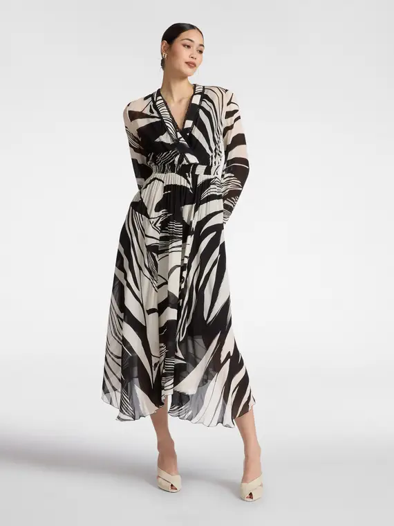 Abito lungo stampato Donna, Nero miniatura 3