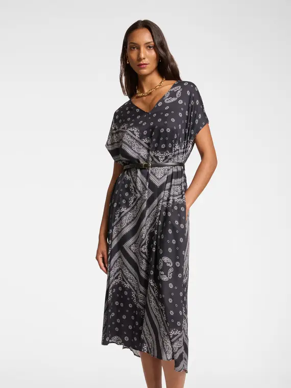 Abito midi dalla stampa foulard Donna, Nero miniatura 3