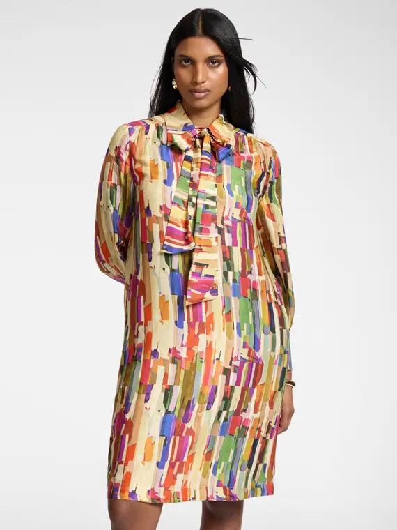 Abito stampato con fiocco Donna, Beige