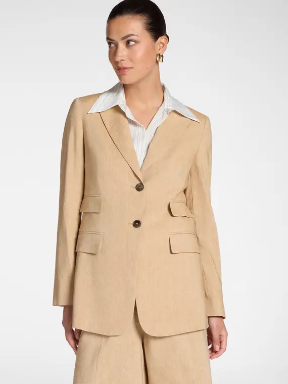 Blazer in misto lino monopetto Donna, Beige