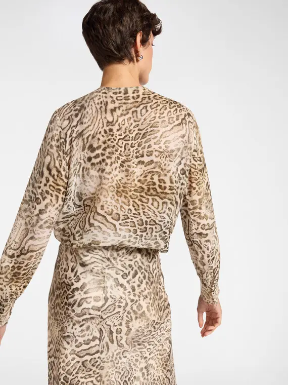 Blusa animalier con jabot Donna, Beige miniatura 2