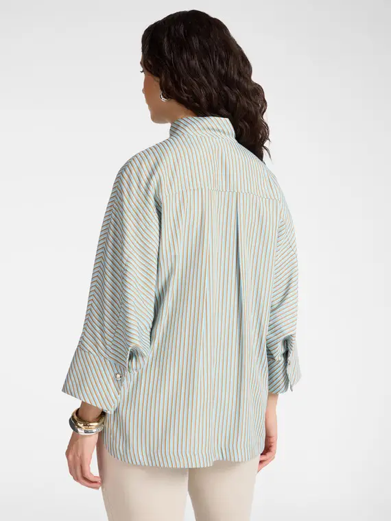 Blusa boxy rigata Donna, Azzurro (42 IT) miniatura 2