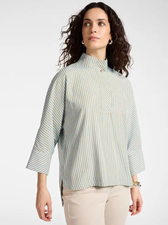 Blusa boxy rigata Donna, Azzurro (42 IT)