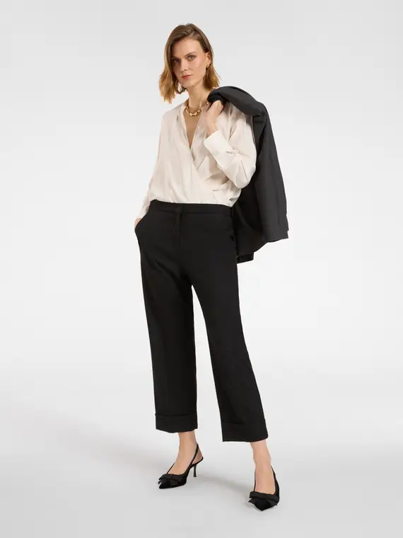 Blusa con arricciature Donna, Bianco miniatura 3