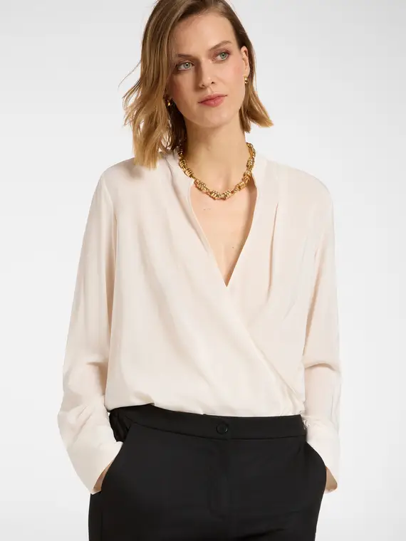 Blusa con arricciature Donna, Bianco