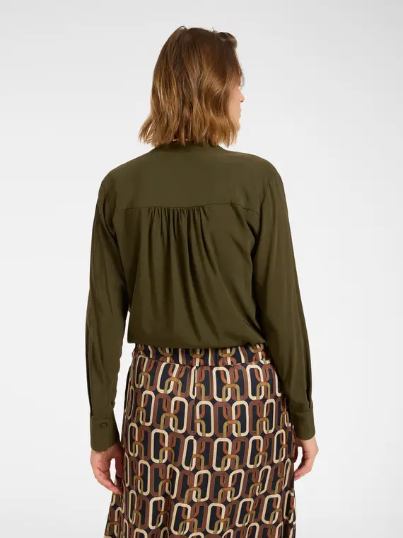 Blusa con arricciature Donna, Verde militare miniatura 2