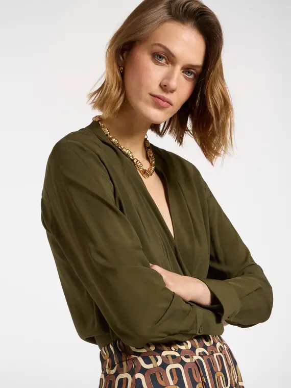 Blusa con arricciature Donna, Verde militare
