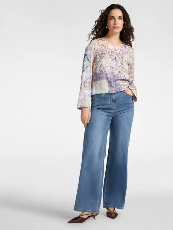 Blusa con stampa bandana Donna, Viola miniatura 3