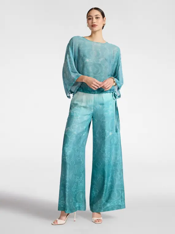 Blusa in georgette stampata Donna, Azzurro miniatura 3