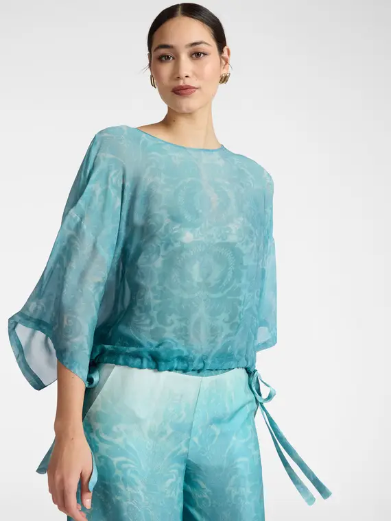 Blusa in georgette stampata Donna, Azzurro