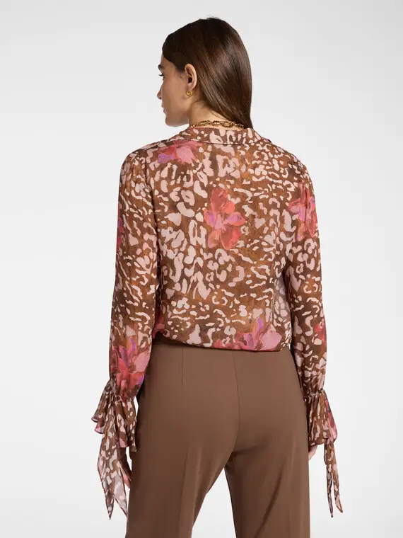 Blusa in georgette stampata Donna, Marrone miniatura 2