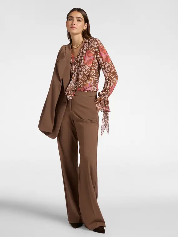 Blusa in georgette stampata Donna, Marrone miniatura 3