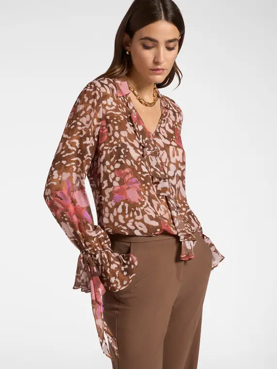 Blusa in georgette stampata Donna, Marrone