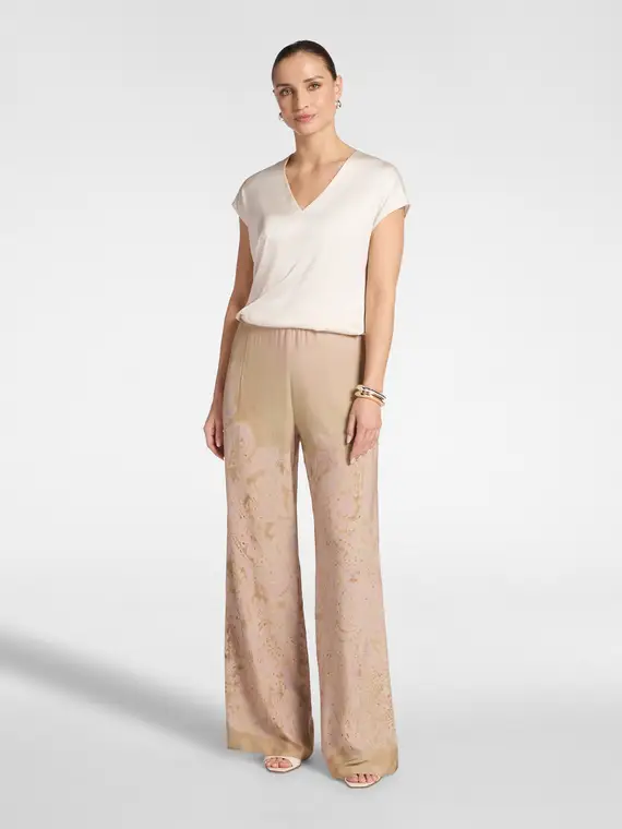 Blusa in raso con scollo a V Donna, Bianco miniatura 3