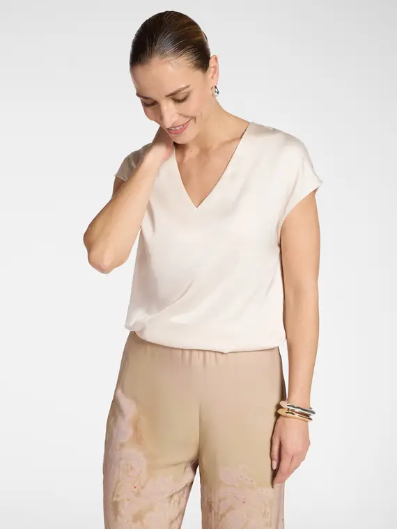 Blusa in raso con scollo a V Donna, Bianco