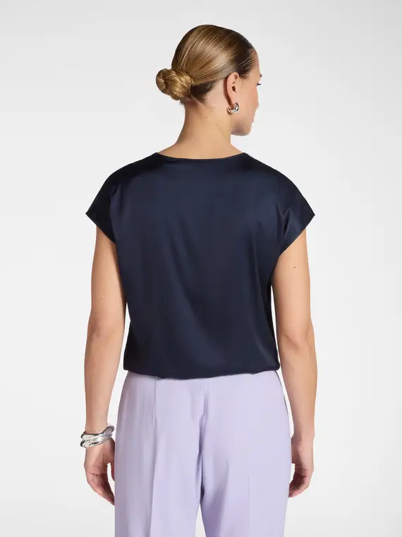 Blusa in raso con scollo a V Donna, Blu miniatura 2