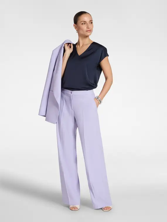 Blusa in raso con scollo a V Donna, Blu miniatura 3