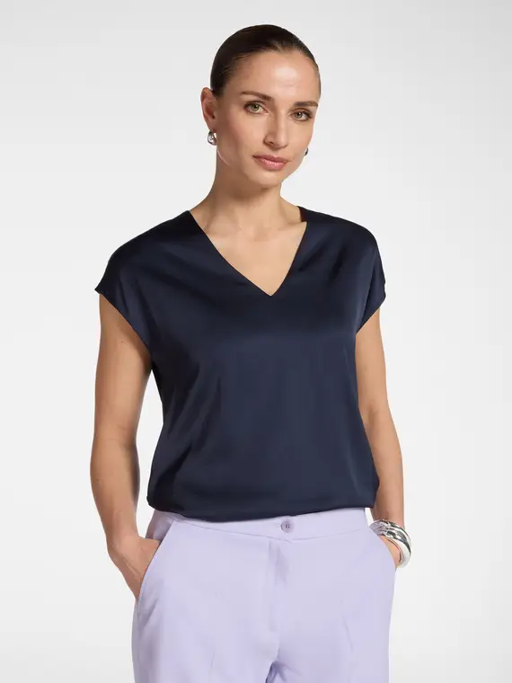 Blusa in raso con scollo a V Donna, Blu