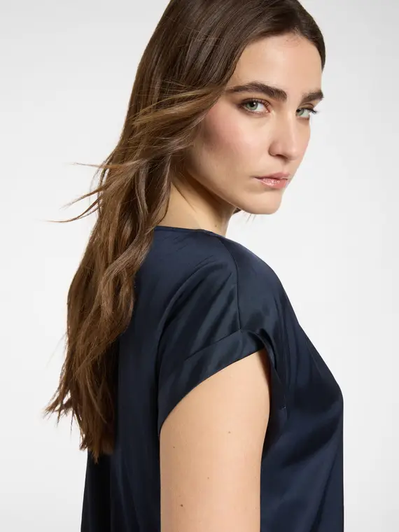 Blusa in raso Donna, Blu miniatura 3