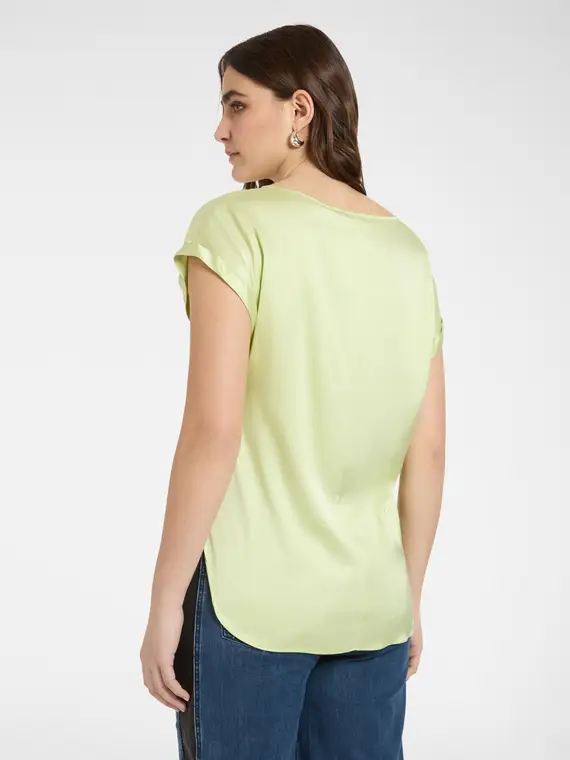 Blusa in raso Donna, Giallo miniatura 2