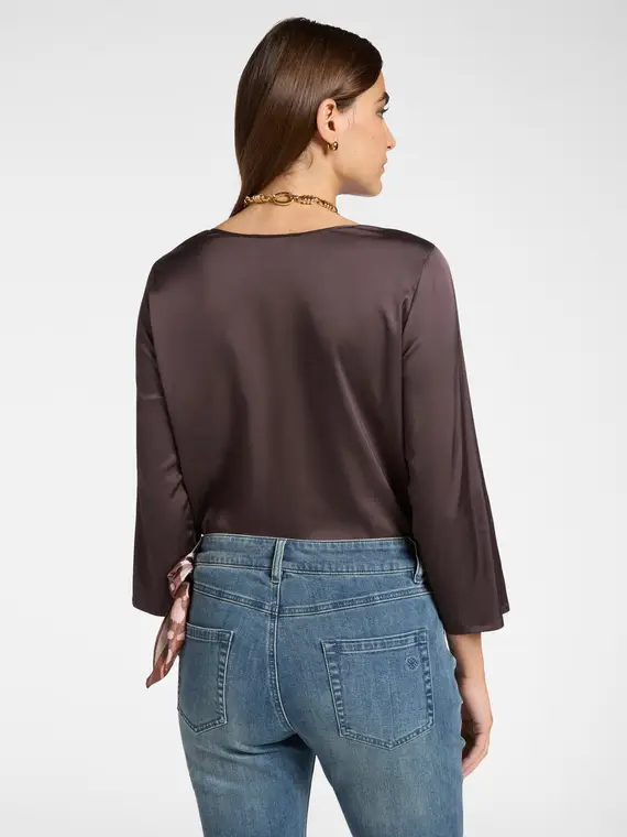 Blusa in raso stretch Donna, Marrone miniatura 2