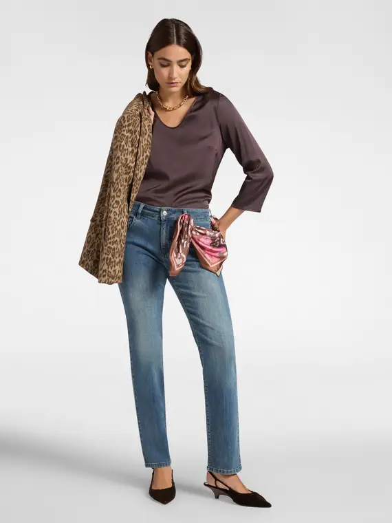 Blusa in raso stretch Donna, Marrone miniatura 3