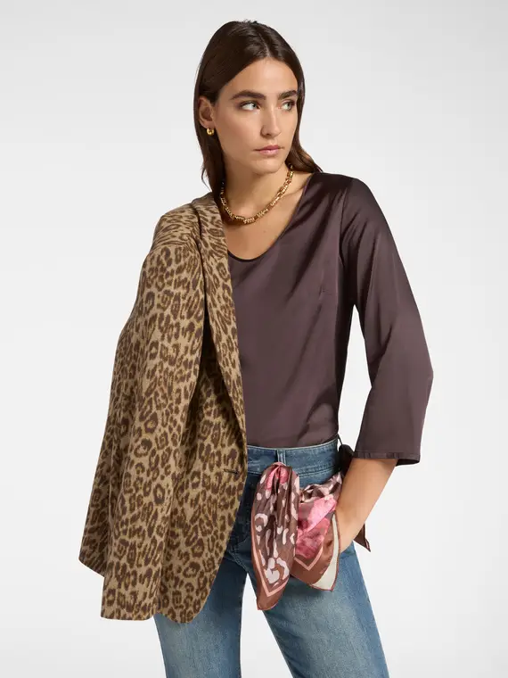 Blusa in raso stretch Donna, Marrone
