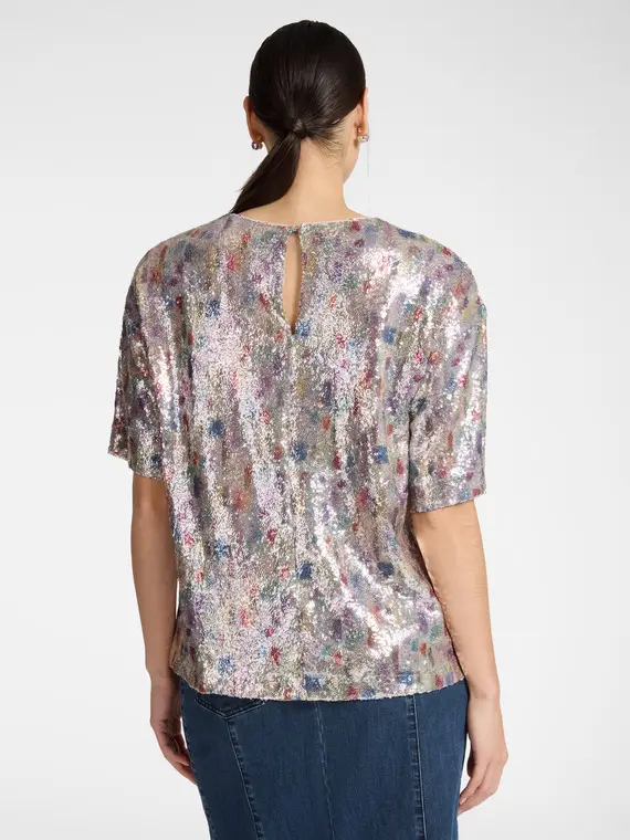 Blusa in tulle con paillettes Donna, Grigio (42 IT) miniatura 2