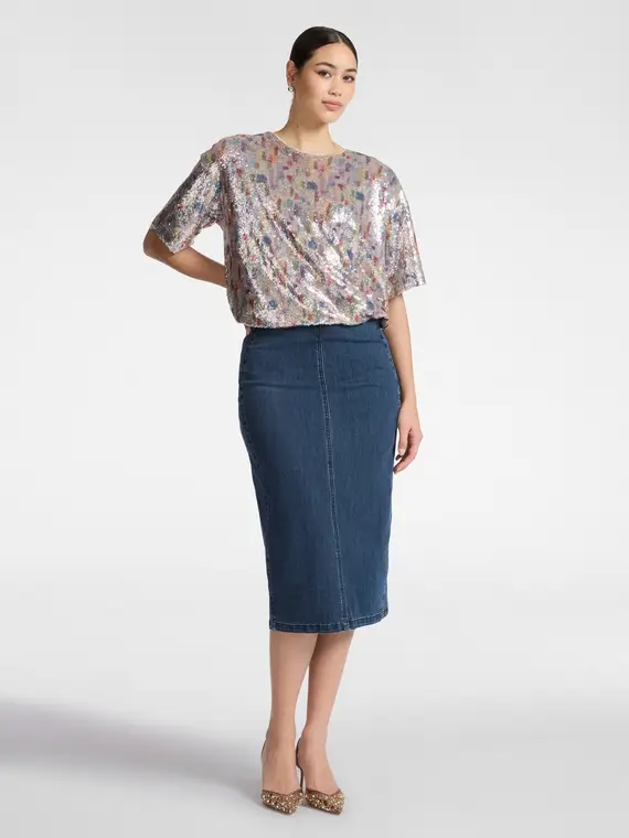 Blusa in tulle con paillettes Donna, Grigio (42 IT) miniatura 3