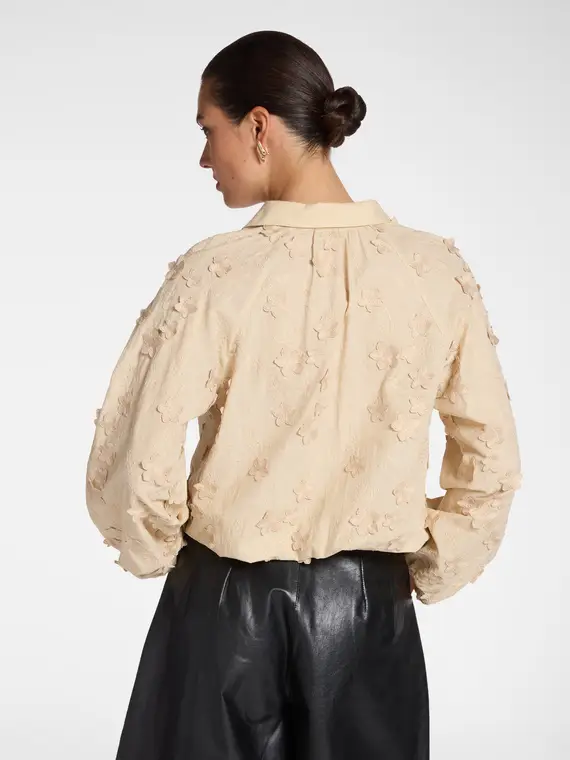 Blusa in voile di cotone con ricami Donna, Beige (42 IT) miniatura 2