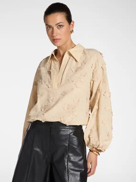 Blusa in voile di cotone con ricami Donna, Beige (42 IT)