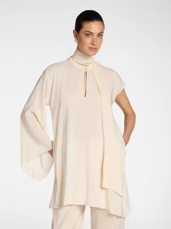 Blusa lunga asimmetrica con fusciacca Donna, Beige (42 IT)