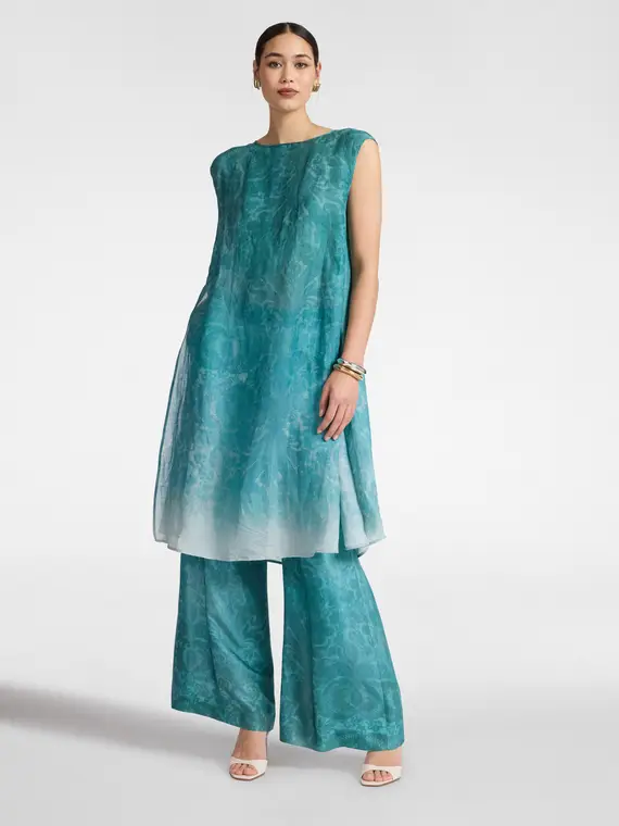 Blusa lunga stampata Donna, Azzurro (42 IT) miniatura 3