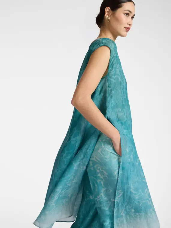 Blusa lunga stampata Donna, Azzurro (42 IT)