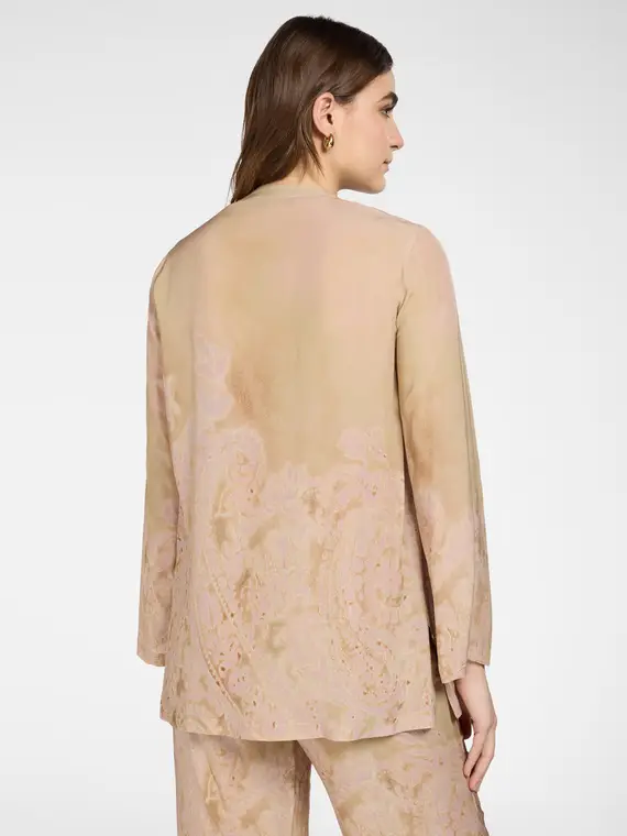 Blusa lunga stampata Donna, Beige miniatura 2