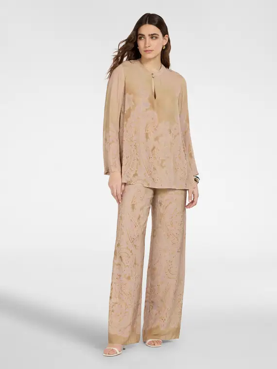 Blusa lunga stampata Donna, Beige miniatura 3