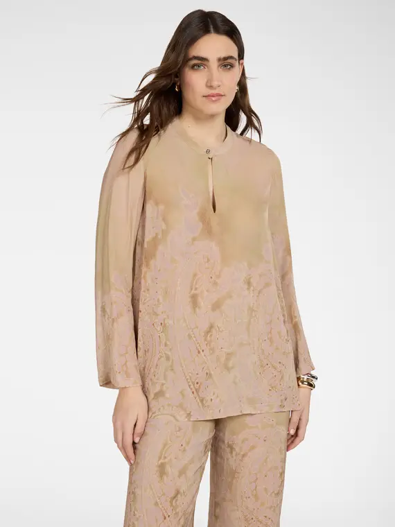 Blusa lunga stampata Donna, Beige