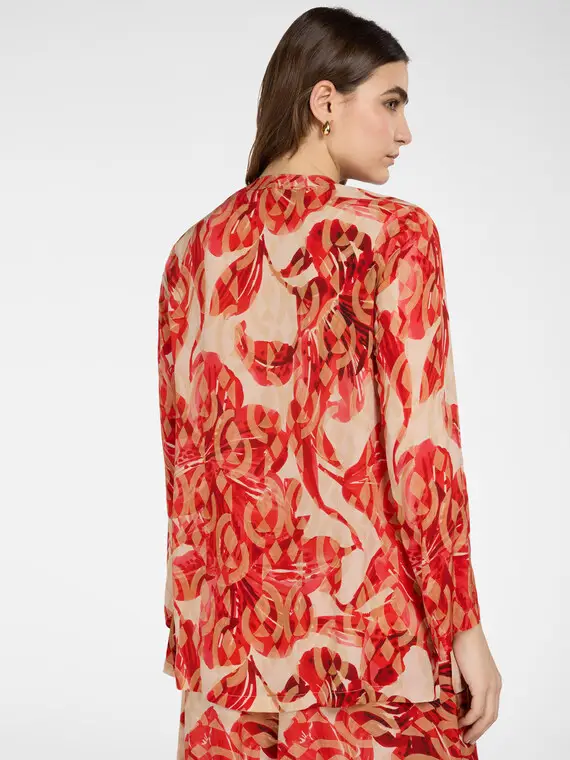 Blusa lunga stampata Donna, Rosso miniatura 2