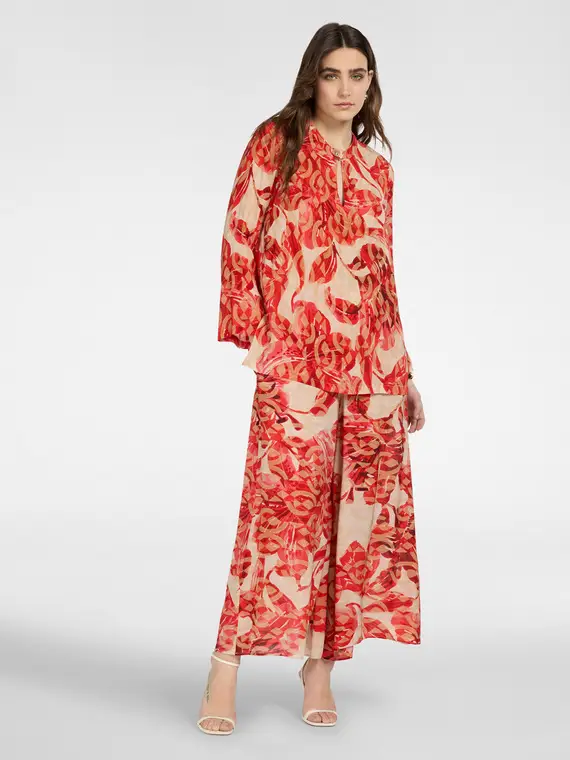Blusa lunga stampata Donna, Rosso miniatura 3