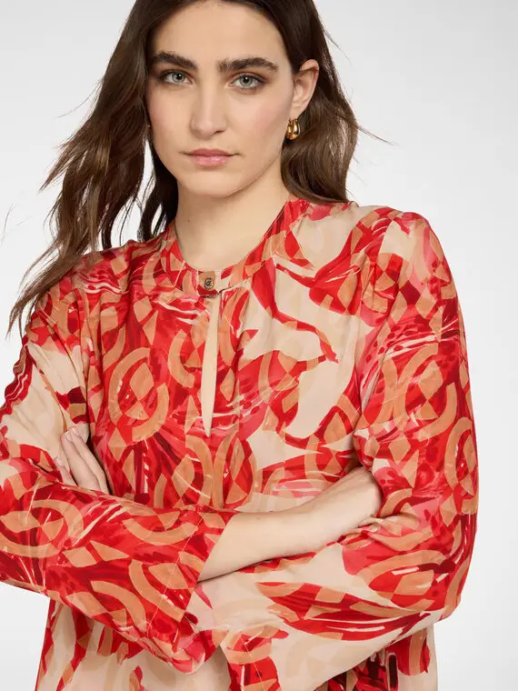 Blusa lunga stampata Donna, Rosso