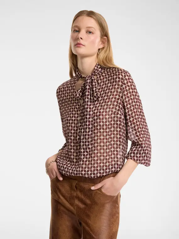 Blusa stampata con fusciacca Donna, Bordeaux