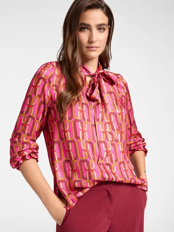 Blusa stampata con fusciacca Donna, Fucsia