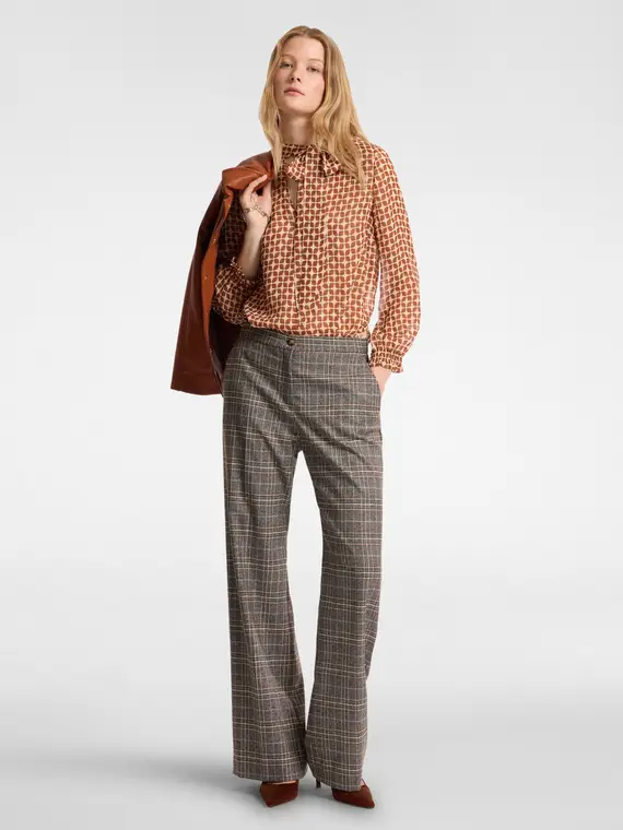 Blusa stampata con fusciacca Donna, Marrone miniatura 3