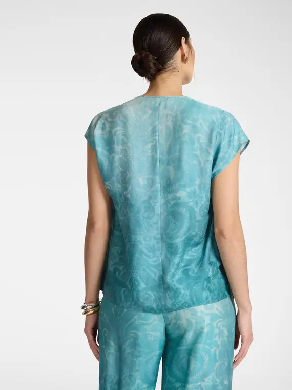 Blusa stampata Donna, Azzurro miniatura 2