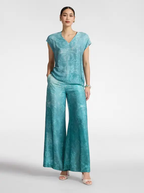 Blusa stampata Donna, Azzurro miniatura 3