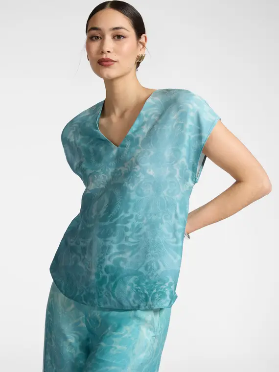 Blusa stampata Donna, Azzurro