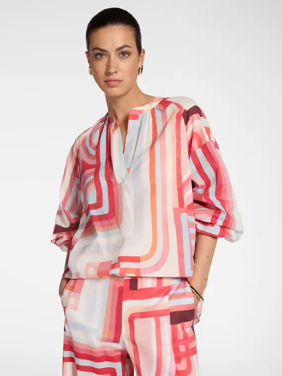 Blusa stampata Donna, Rosso (44 IT)