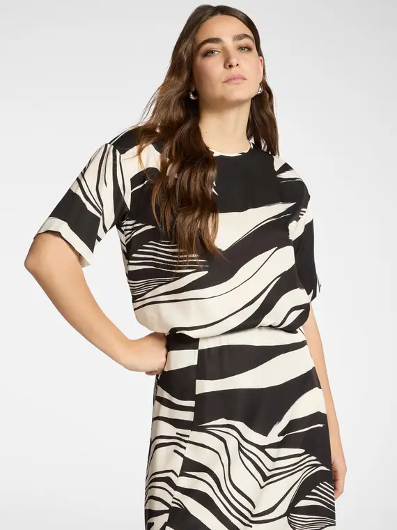 Blusa stampata in twill di viscosa Donna, Nero (46-48 IT)