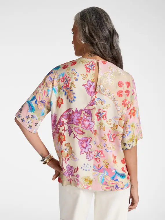 Blusa stampata in twill di viscosa Donna, Rosso (44 IT) miniatura 2