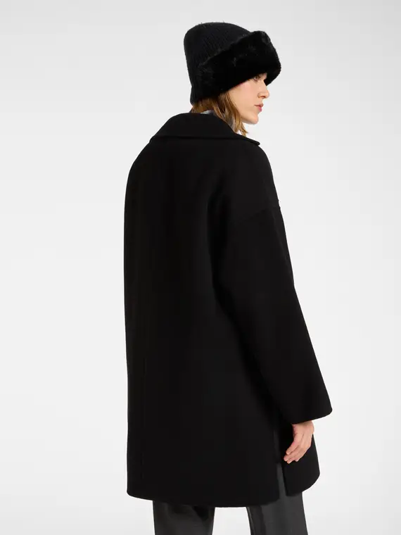 Caban sartoriale con ampio collo Donna, Nero miniatura 2